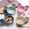 4Pcs/set Cartoon Kids Tableware Wheat Straw Dinner Plate Divided Meal Bowl Spoon Fork Chopsticks Lovely Feeding Plate Bowl Small Chips Snacks Dishware. 