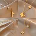 Luxury Non Tarnish 18K Gold Plated Crescent Fishtail Heart Pendant Women 316L Stainless Steel Necklace Jewelry.