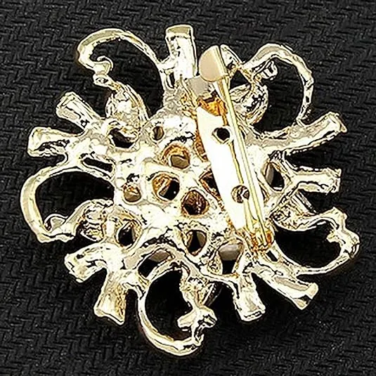 Gold Crystal Shell Flower Brooch - Elegant Pearl Rhinestone Pin For Women