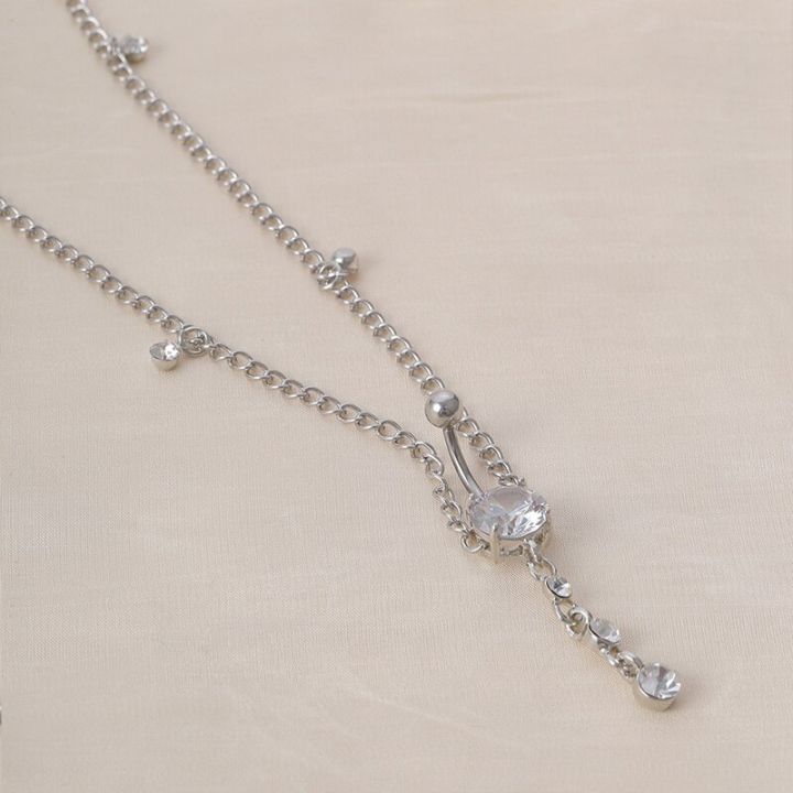 1pc%20Rhinestone%20Dangle%20Belly%20Button%20Ring%20With%20Waist%20Chain%20Drop%20Pendant%20Navel%20Piercing%20Stainless%20steel%20for%20Women%20Body%20Jewelry%20-%20Image%204