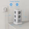 TESSAN Vertical Power Strip Multiple Tower Socket Surge Protector EU Plug Outlets with USB Ports 2m Extension Cable Home Office.
