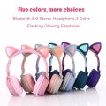 BT028C Cute Cat Ear Bluetooth 5.0 Headphones Foldable Wireless Headphone with Mic (Red). 