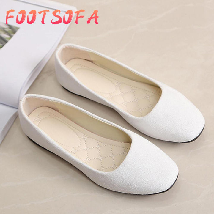 Women Girls Solid Big Size Slip On Flat Shallow Comfort Casual Single Shoes