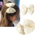 White Pearl Hair Bows With Hair Clips For Girls Kids Boutique Layers Bling Rhinestone Center Bows Hairpins Hair Accessories.