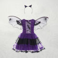 Kids Girls Purple Bat Vampire Princess Dress Fancy Cosplay Costume Witch Clothes with Wing Halloween Role Play Clothing. 