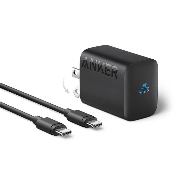 Anker 30W USB-C Charger, Anker 312 Charger with Compact and Foldable Design, High-Speed Fast Charging for iPhone 14/13/12 Series, Samsung S23, MacBook Air, iPad Pro, & More 5 ft USB C Cable Included
