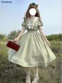 Japanese Soft Sister Cute Lolita Dress Women Sweet Puff Sleeve Slim Student Dresses Party Retro Girls Bow Salior Collar Vestidos. 