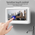 Bathroom Mobile Phone Holder Waterproof Touchable Case Wall Mounted Kitchen Toilet Smartphone Storage Box Stand, White Plastic.