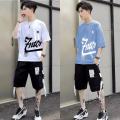 Boys Suit Summer Trendy Loose Korean Style Short SleeveTT-shirt Men's Trousers Sports Suit Handsome Shorts Set.