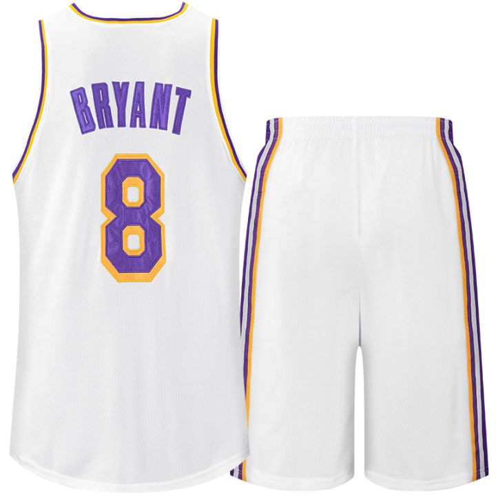 Lakers%20No.8%20Kobe%20Bryant%20Mesh%20Embroidery%20Commemorative%20Yellow%20Purple%20White%20Round%20Neck%20Basketball%20Jersey%20Set%20-%20Image%204