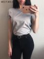 WOTWOY 2023 Summer Casual Solid Slim Fit T-shirts Women Cotton Basic T Shirt Female Knitted Tops Y2k Clothes Korean Fashion Tees. 
