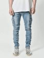 Jeans Men Black Cargo Pants Multi Pockets Denim Pantalones Blue Slim Fit Overol Hombre Fashion Casual Streetwear Trousers 3XL. 