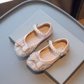 Girls' Little Leather Shoes Spring 2024 New Children's Rhinestone Lace Bow Princess Shoes Little Girls Performance Shoes.