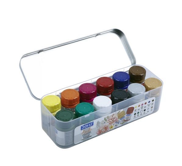 Doms Acrylic Paints Set With Iron Box 12 Shades x 15 ml