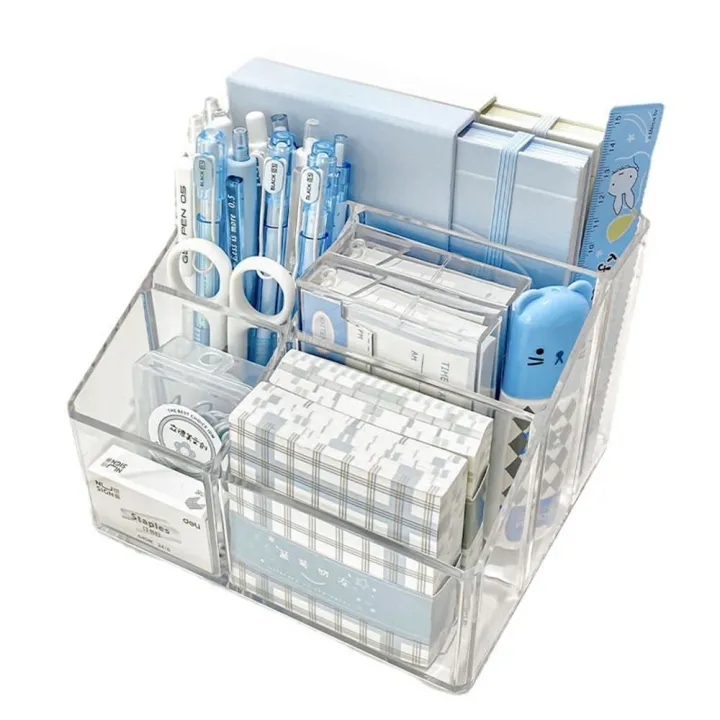 Student%20Children%20Transparent%20Desk%20Pen%20Holder%20Multifunction%20Large%20Capacity%20Pencil%20Storage%20Box%205-Grid%20Acrylic%20Stationery%20Organizer%20Desktop%20-%20Image%204