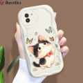 Jizetin for Samsung A03 Back Cover Kitten Playing Butterfly Cream Wavy Edge Soft Silicone Phone Case.