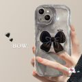3D Wavy Curved Edge Art Ink Case Compatible For iPhone 11 13 XR 14 12 Pro Max 8 7 6 6s Plus X XS Max SE 2020 Cute Bowknot Back Cover with Bracket Phone Stand.