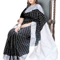 Checkered Elegance with the Black and White Cotton Dhupian Check Saree - A Stylish Choice for All Seasons and Casual Wear. 