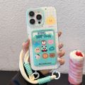 Olige  Case  For iPhone 11 12 13 14 15 Pro Max Anime cartoon small animals and cute Giekawa creative insertable Kaka bag with wrist strap phone case back cover. 
