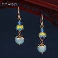 【beauty code store】MYWINY fashion jewelry Copper jewelry Cloisonne flowers vintage blue earrings women wind.