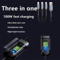High Quality Super fast Charging 3 in 1 100W 3 In 1 Transparent Pilot Lamp Super Fast Charging Cable 6A Universal with Type C Usb Micro for Samsung Huawei Xiaomi Iphone. 