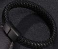 LEATHER MENS MEN 20CM BLACK MAGNETIC CLOSURE INFINITY LEATHER STRAP - Bracelet. 