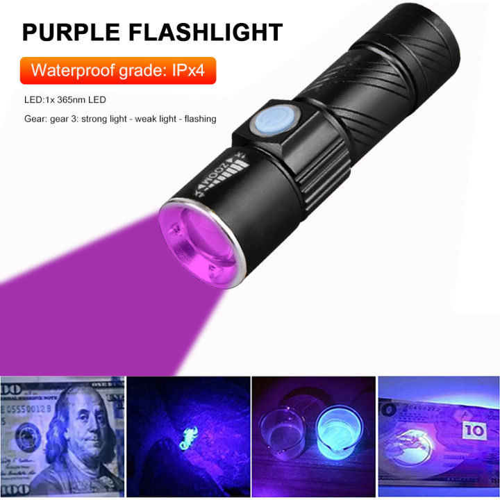 365nm%20UV%20Lamp%20USB%20Rechargeable%20Ultraviolet%20Flashlight%203%20Mode%20Powerful%20Mini%20UV%20LED%20Torch%20Telescopic%20Zoomable%20UV%20Light%20Blacklight%20-%20Image%202