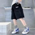 Khaki cargo shorts, men's summer, American, loose, retro, five-point pants, trendy brand, wear sports pants black. 