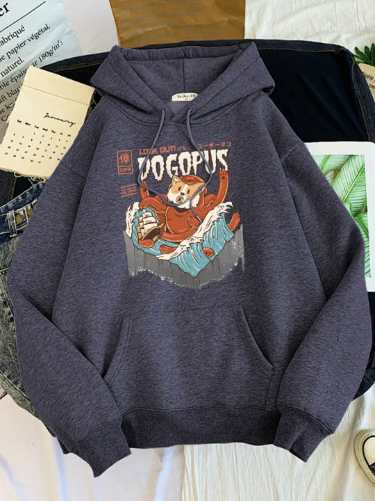 Look Out It'S Dogopus The Dog Of The Deep Prints Hoodies Female Fashion Hoodie Oversized Sweatshirts Casual Warm Womens Tops