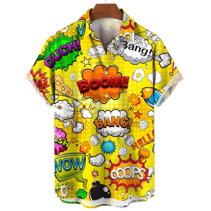 Hawaiian%20Shirt%20Short-Sleeved%20Shirt%20Men's%20Lapel%20Button-Down%20Shirt%20Graffiti%20Print%20Clothing%20Street%20Casual%20Loose%20Clothes%202024Fashion%20-%20Image%207