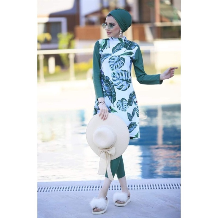 Muslim Swimwears Women Printed Stretch Full Cover Hijab Long Sleeves Sport swimming Togs 3pcs Lslamic Burkinis Wear Bathing Suit
