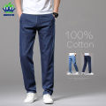 BataBata 2024 Summer Classic 100%Cotton Men's Jeans Thin Loose Straight Denim Pants Blue Business Dad Trousers Male Large Size 35 40 42. 