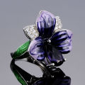 2023 New Fashion 925 Sterling Silver Jewelry Sets For Women Elegant Enamel Dark Purple Zircon Flower Necklace Ring Earrings Girl.