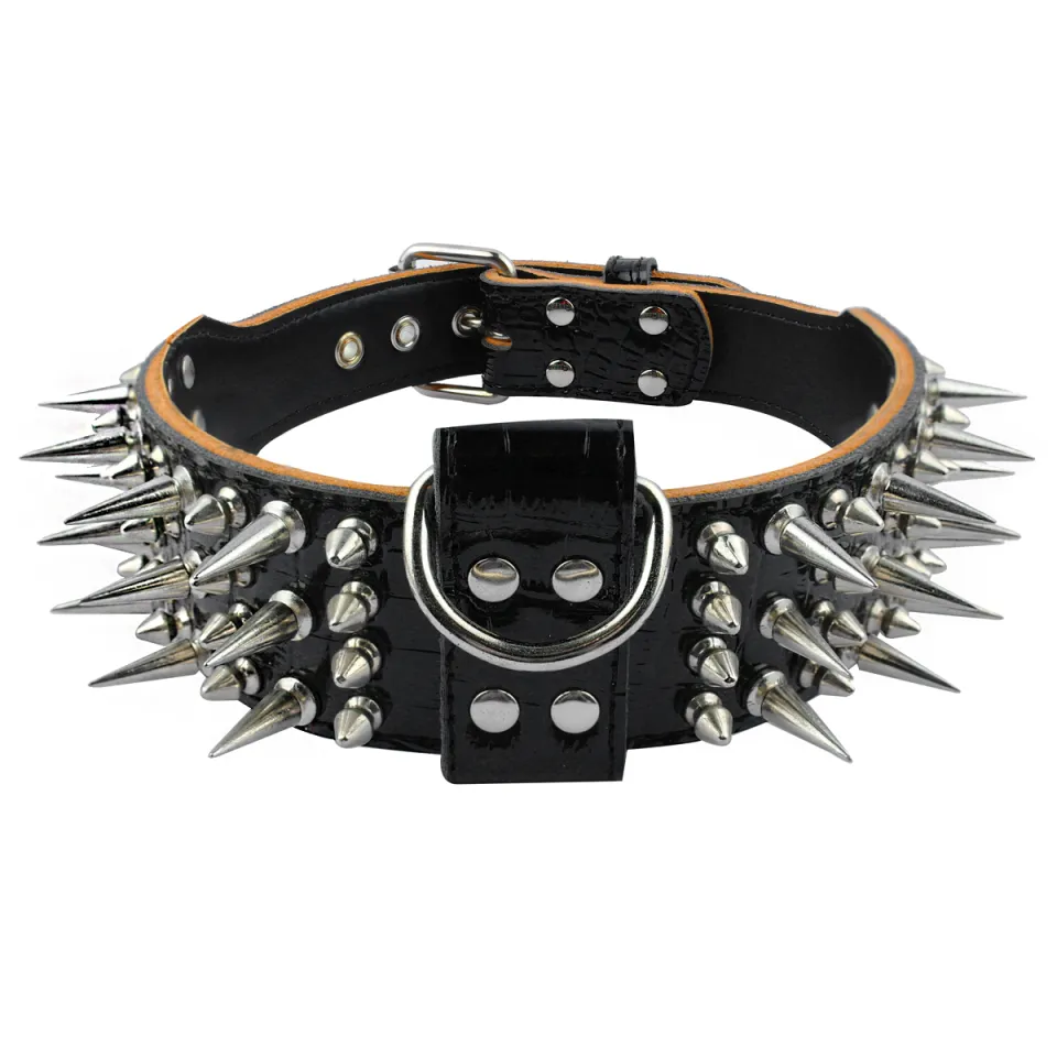 Wide Leather Dog Collar Sharp Spike Studded Big Dog Collars Pet