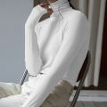 Large Size Women's Turtleneck Bottoming Shirt Winter All-Matching Students plus Velvet Thickened Black Heap Collar Long Sleeves ins Top.