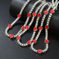 European and American cross-border ins style red dripping nectarine heart splicing single-row diamond tennis chain shiny cool full diamond love necklace.