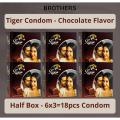 Tiger Condom - Dotted Condoms Chocolate Flavour - Half Box - 3x6=18pcs - Condom. 