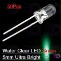 Water Clear LED Green 5mm Ultra Bright-50Pcs. 