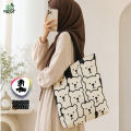 Trendy Top Handle Cute cat Design White Color Tote Canvas Bag Shopping Bag / College / University Bag, Tote Bag, Canvas Bag with Zipper and Free Pouch, pencil bag, cosmetic bag.