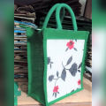 Jute Bag for smart shopping with Sticker laminated- Green Color. 
