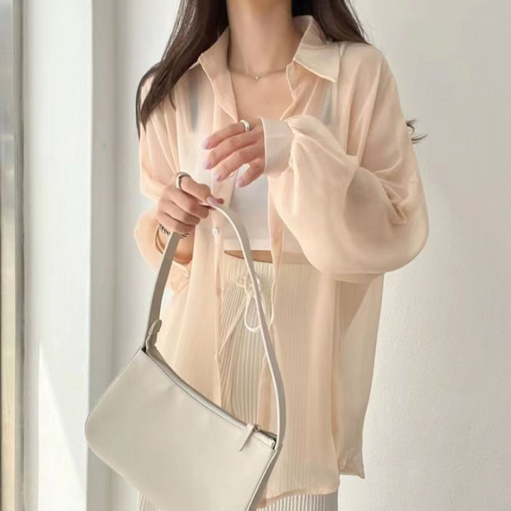 8%20Colors%20Shirts%20Women%20Sheer%20Thin%20Chic%20Summer%20Simple%20Solid%20Sun-proof%20Temper%20Fashion%20Baggy%20All-match%20Basic%20Korean%20Style%20Clothes%20-%20Image%204