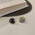 S925 Silver Pin Korean Vintage Sun Moon Stud Earrings Feminine Asymmetrical Earrings Geometric Circle Heart-Shaped Earrings. 