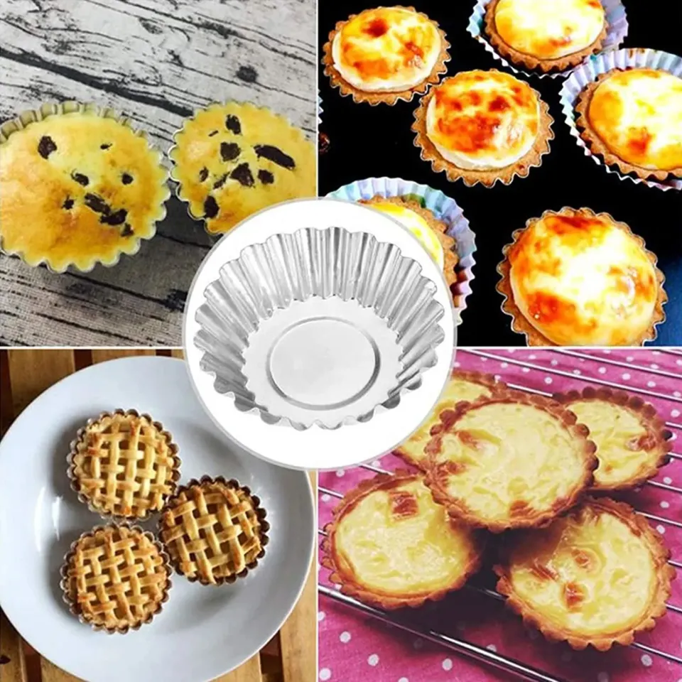 thumbnail image 2 of 12 Pcs Nonstick Stainless Steel Tart Mold Cups Egg Tart Making Pan 9.5cm 2 of 5