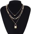 Retro Multi-layer Geometric Lock-Shaped Love Necklace European and American Punk Exaggerated Thick Chain Hip-Hop Pendant Necklace for Women Ladies.