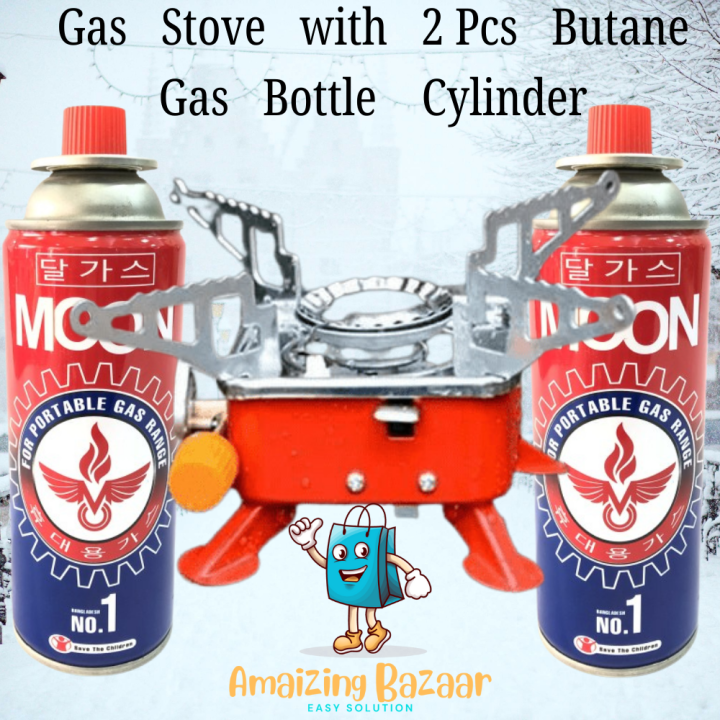 Portable Card Type Campaign Butane Gas Stove Burner with 2 pcs gas Cylinder bottle free