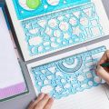2Pcs Useful Geometric Ruler Clear Scale Study Lightweight Multi Shaped Hollowed-out Drawing Template.