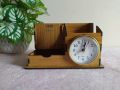 Wooden Desk Calendar 2024 with Pen Holder, Desk Clock. 