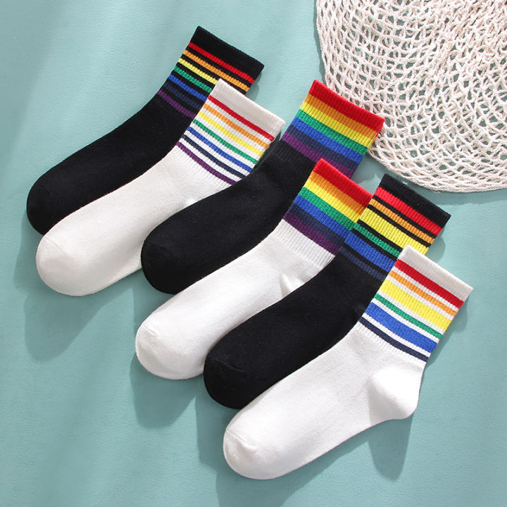 Rainbow%20Socks%20for%20Women%20Summer%20Mid-Calf%20Length%20SocksinsTrendy%20All-Match%20Cotton%20Socks%20Colorful%20Stripes%20Athletic%20Socks%20Internet%20Celebrity%20Stockings%20-%20Image%205