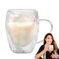 Cute Mugs Aesthetic Clear Flowers Double Insulated Glass Cup 350ml Flower Mugs With Handle Heat Resistant Aesthetic Coffee Mug. 