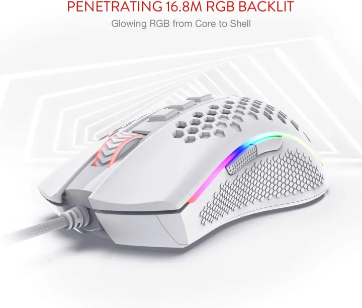 Redragon%20M808%20Storm%20Lightweight%20RGB%20Gaming%20Mouse,%2085g%20Ultralight%20Honeycomb%20Shell%20-%2012,400%20DPI%20Optical%20Sensor%20-%207%20Programmable%20Buttons%20-%20Precise%20Registration%20-%20Super-Lite%20Cable%20-%20White%20-%20Image%203